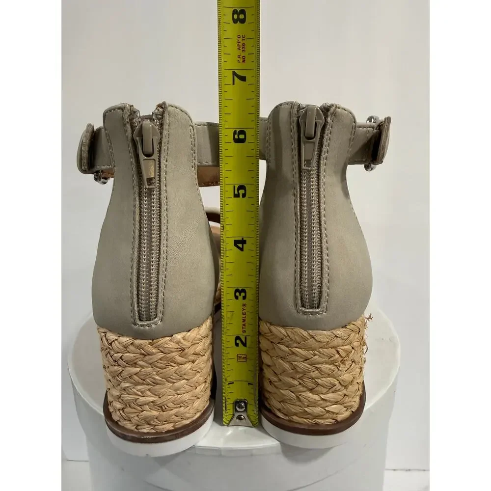DV Dolce Vita Barkly Espadrille Platform Wedge Sandals Stone Woven Ankle Strap 8